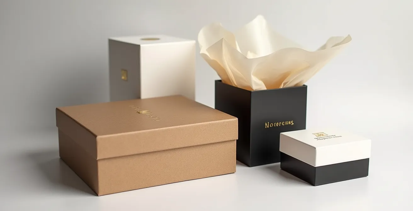 Composition élégante de matériaux d'impression et textures de packaging premium avec gaufrage et finitions metallisées